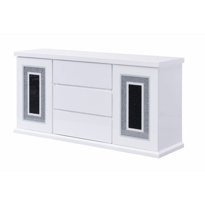 Buffet with clear glass inlay, white high-gloss finish, 61.8in wide, HouseOfZazla on Tampa Home & Garden Store