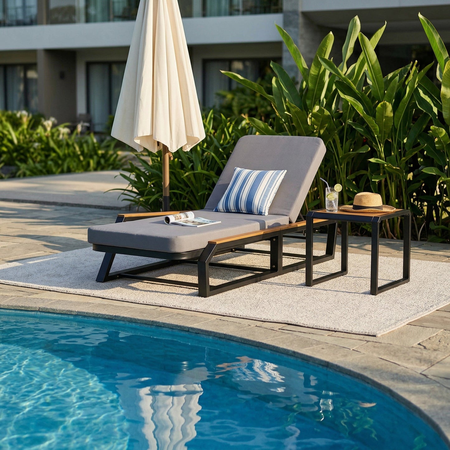 3 Piece Adjustable Outdoor Chaise And Side Table