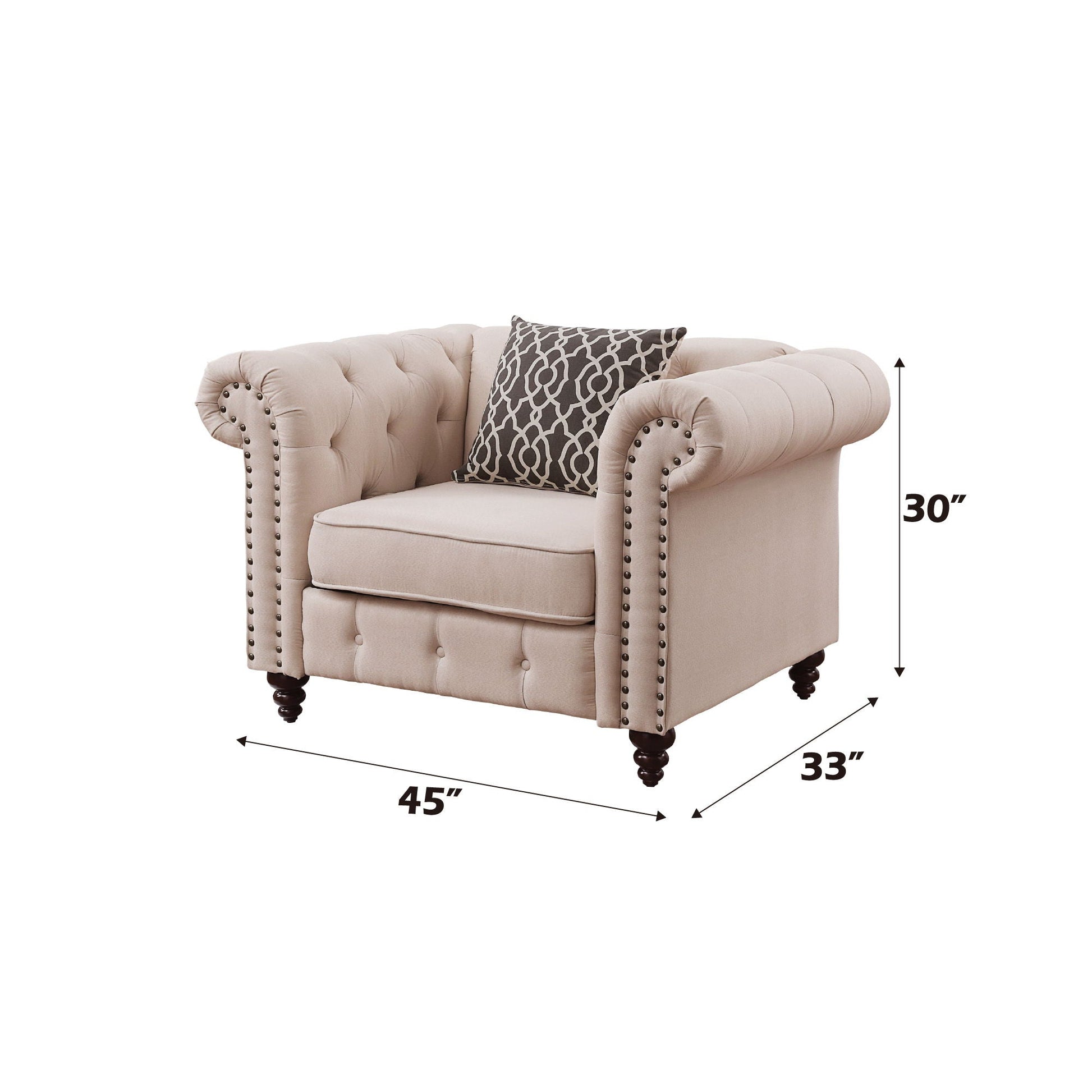 Aurelia Linen Arm Chair with Pillow Beige; tufted back, nailhead trim by HouseOfZazla on Tampa Home & Garden Store