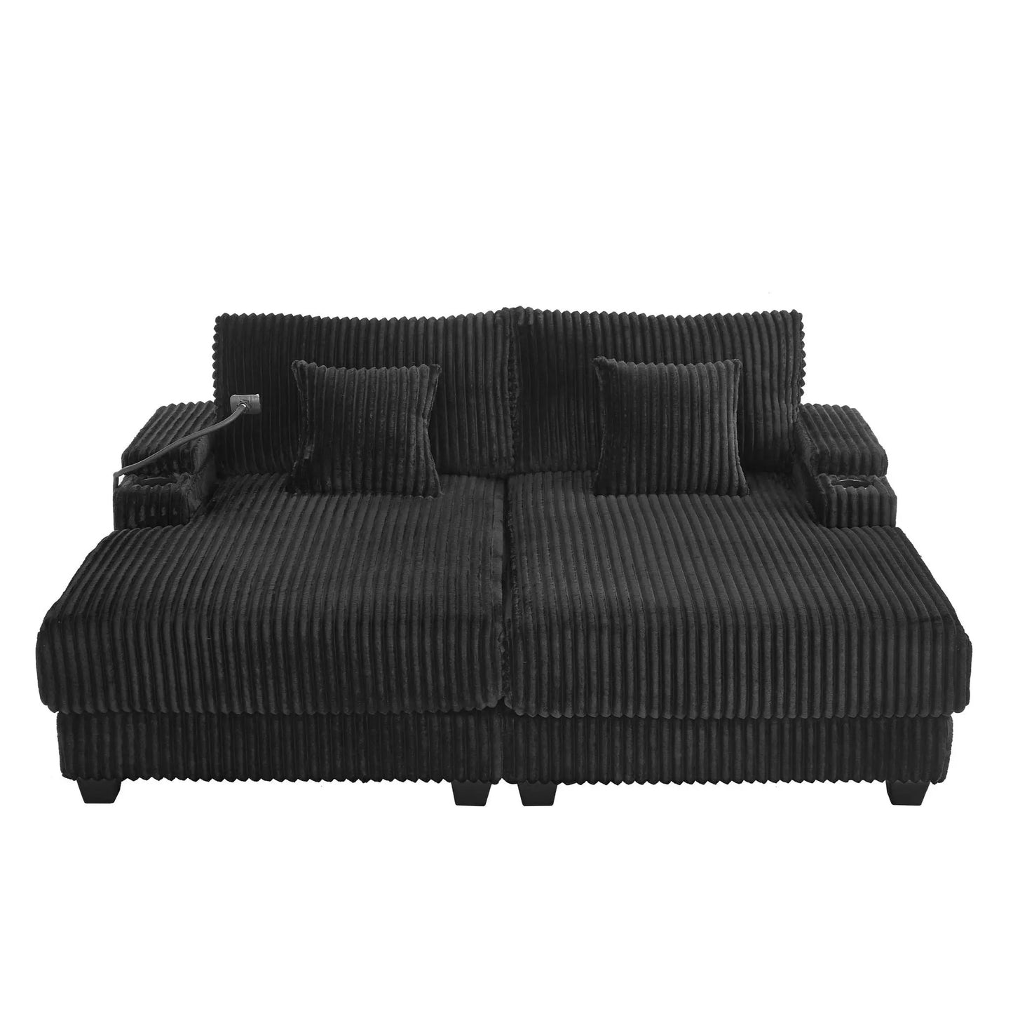 Chaise sofa black corduroy with plush cushions by Unique Piece Furniture on Tampa Home & Garden Store