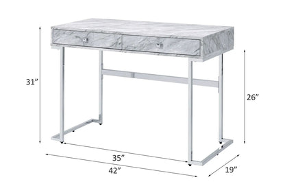 Tigress Faux Marble Top Writing Desk White