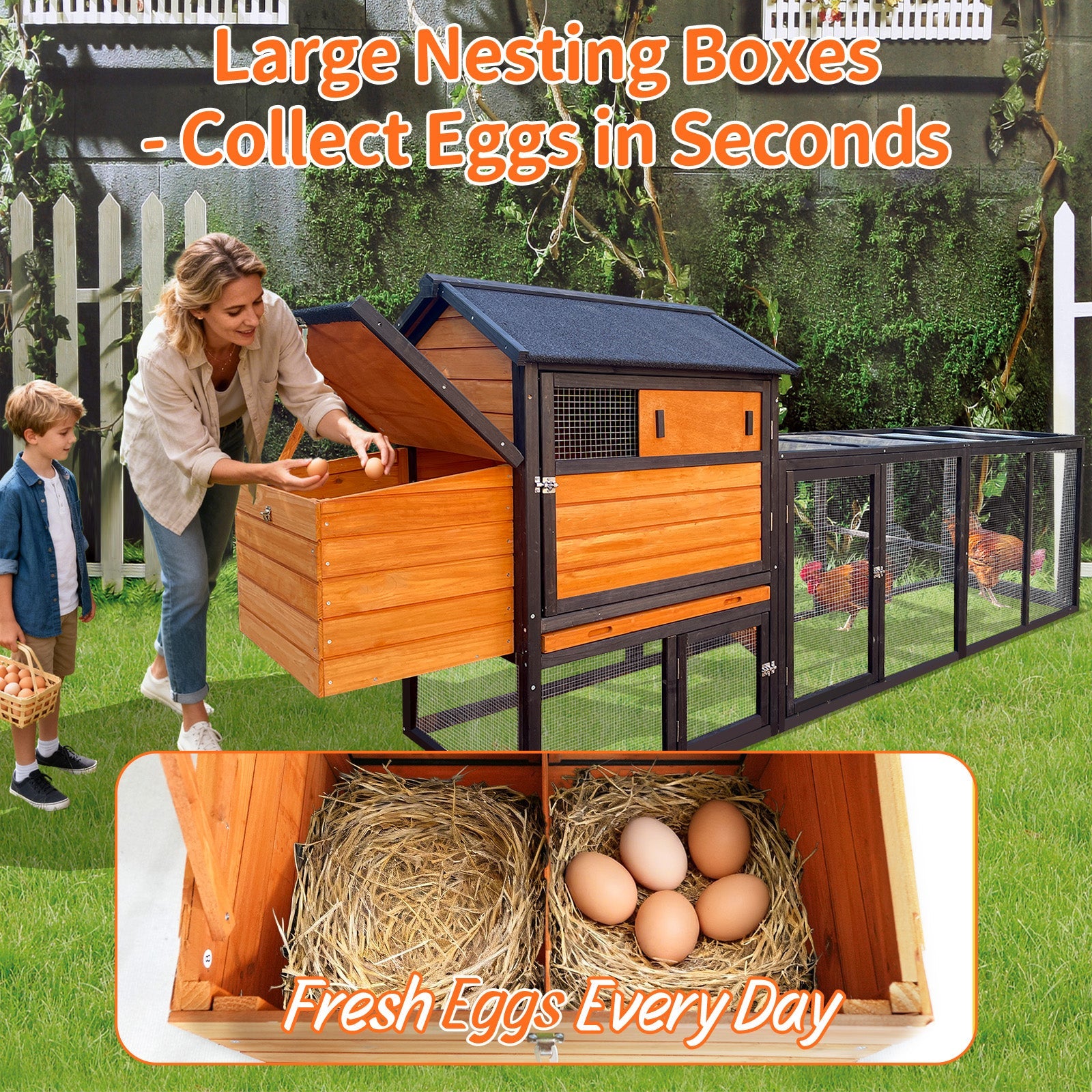 Large brown and black wooden chicken coop with nesting boxes and outdoor run by HouseOfZazla on Tampa Home & Garden Store