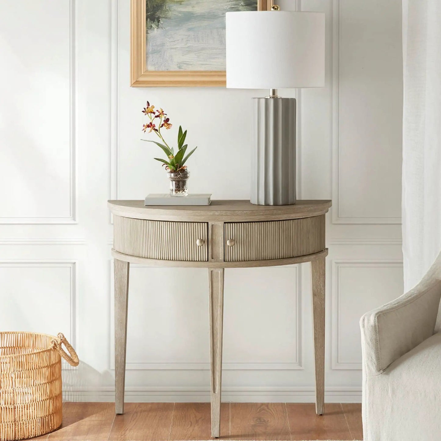 Vintage inspired storage console table with fluted ribbed fronts by Unique Piece Furniture on Tampa Home & Garden Store