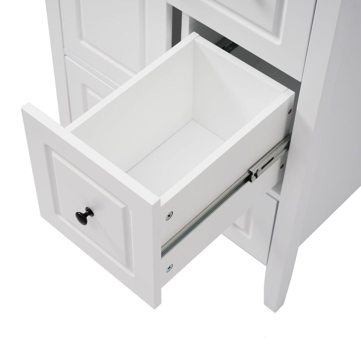 Retro bathroom vanity by HouseOfZazla, white finish, ceramic sink, soft-close drawers on Tampa Home & Garden Store