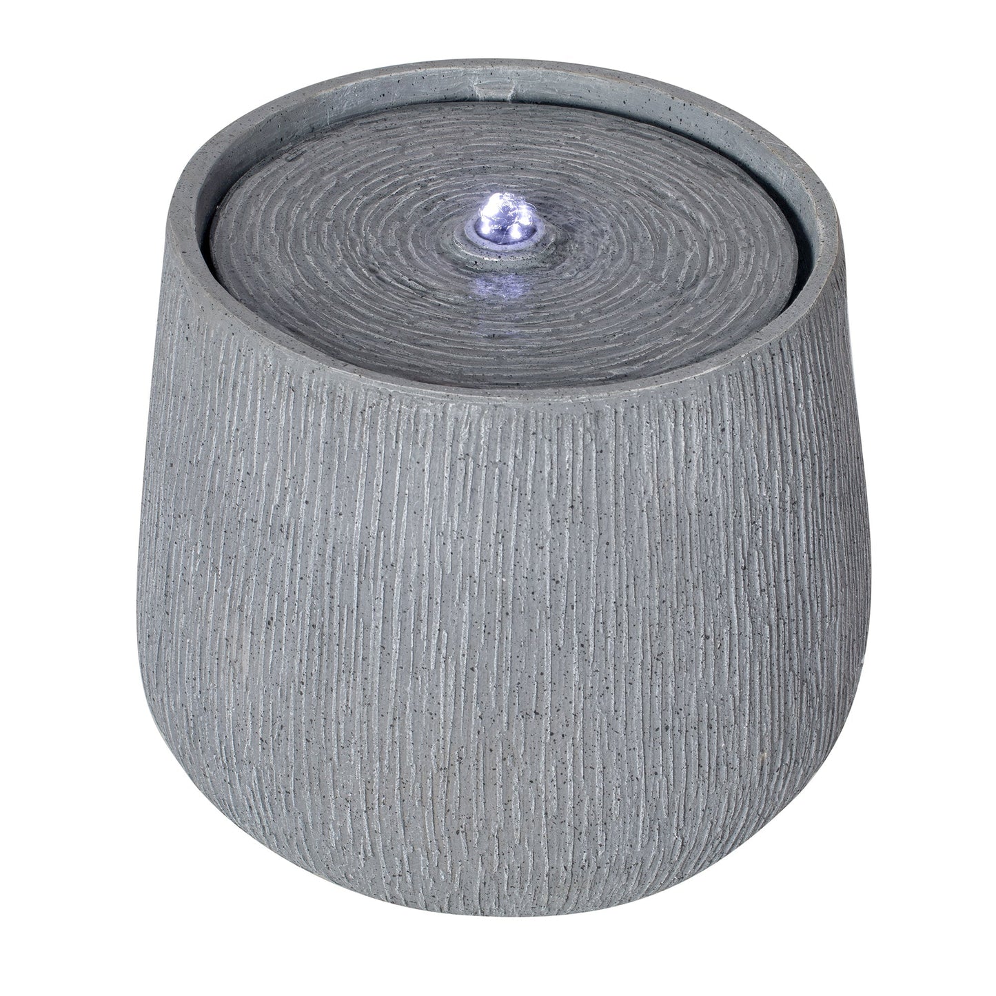 12.99-inch gray polyresin outdoor fountain with LED light close-up top view on Tampa Home & Garden Store