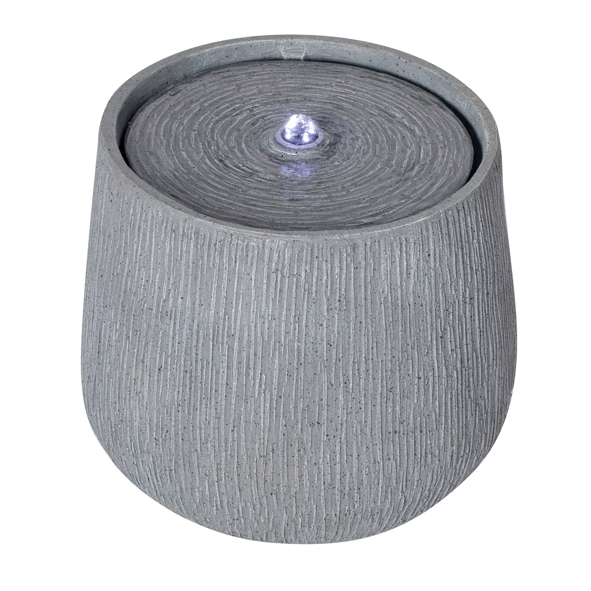 12.99-inch gray polyresin outdoor fountain with LED light close-up top view on Tampa Home & Garden Store