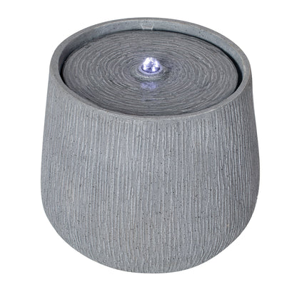 12.99-inch gray polyresin outdoor fountain with LED light close-up top view on Tampa Home & Garden Store