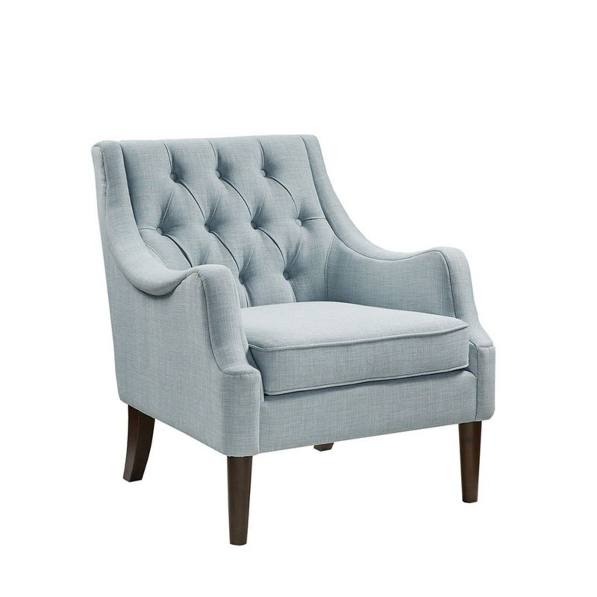 Button tufted accent chair with removable cushion in light blue by HouseOfZazla, wooden legs on Tampa Home & Garden Store