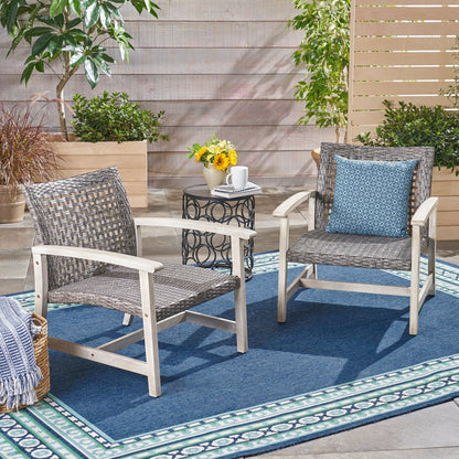 Outdoor Club Chair in Gray with Rattan and Acacia