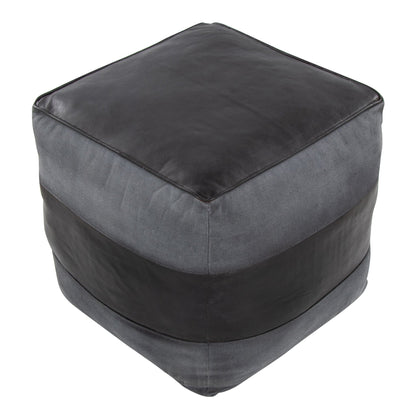 Industrial pouf ottoman in dark gray top with light gray fabric sides on Tampa Home & Garden Store