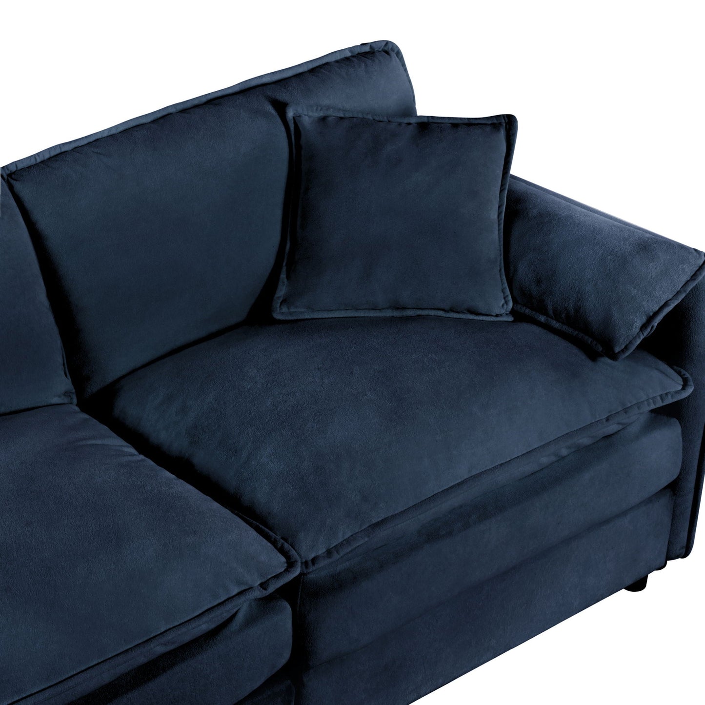 HouseOfZazla Modern Comfy Deep Seat Modular Sectional Sofa Cloud Couch With Ottoman navy velvet on Tampa Home & Garden Store