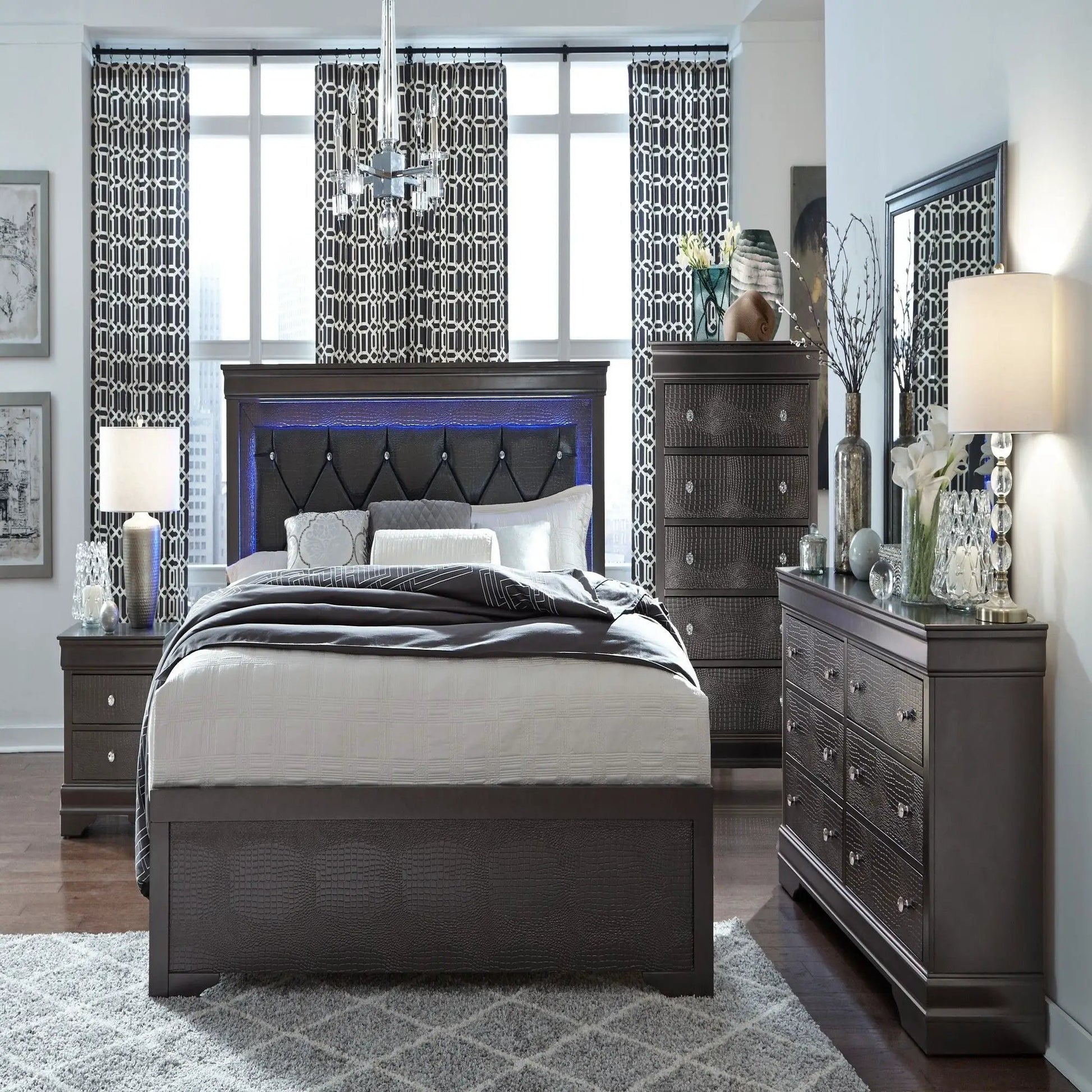 Shaker Crocodile Metallic Nightstand with crocodile-textured finish and two drawers on Tampa Home & Garden Store