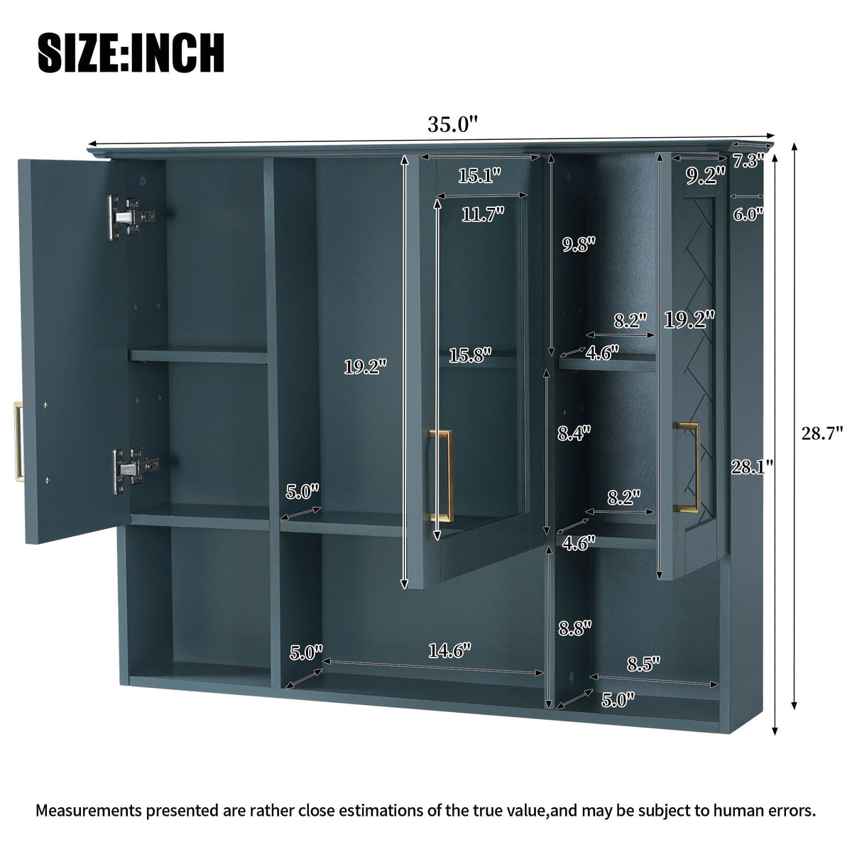 Modern wall-mounted medicine cabinet by HouseOfZazla in blue finish with adjustable shelves on Tampa Home & Garden Store