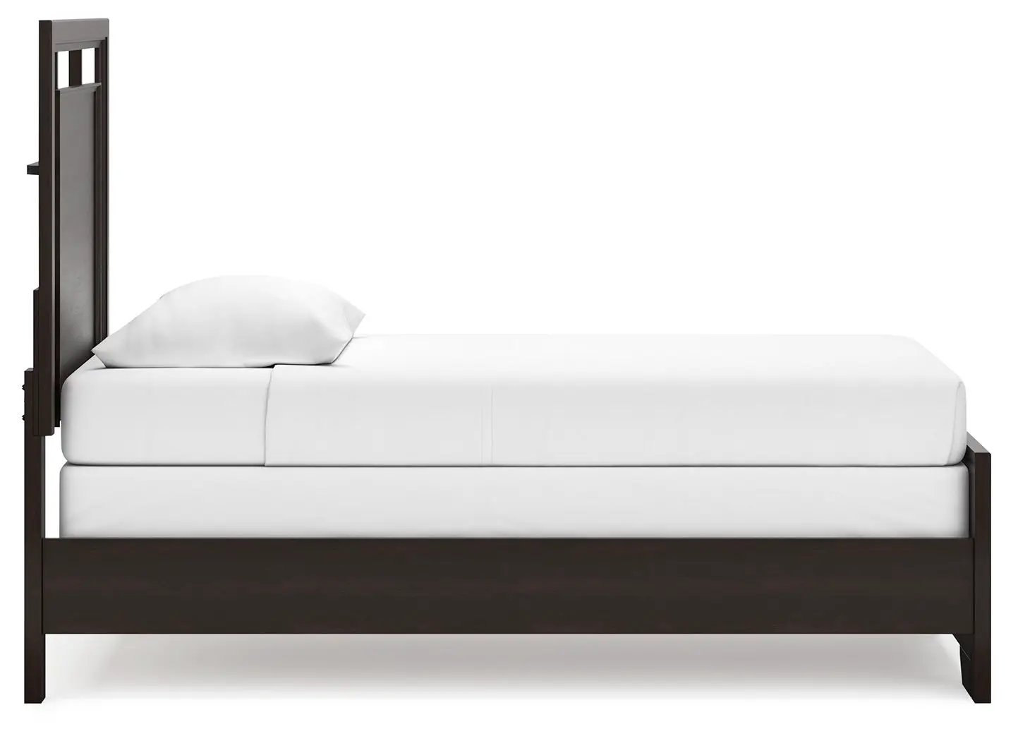 Covetown Panel Bed by Unique Piece Furniture in dark wood with upholstered headboard on Tampa Home & Garden Store