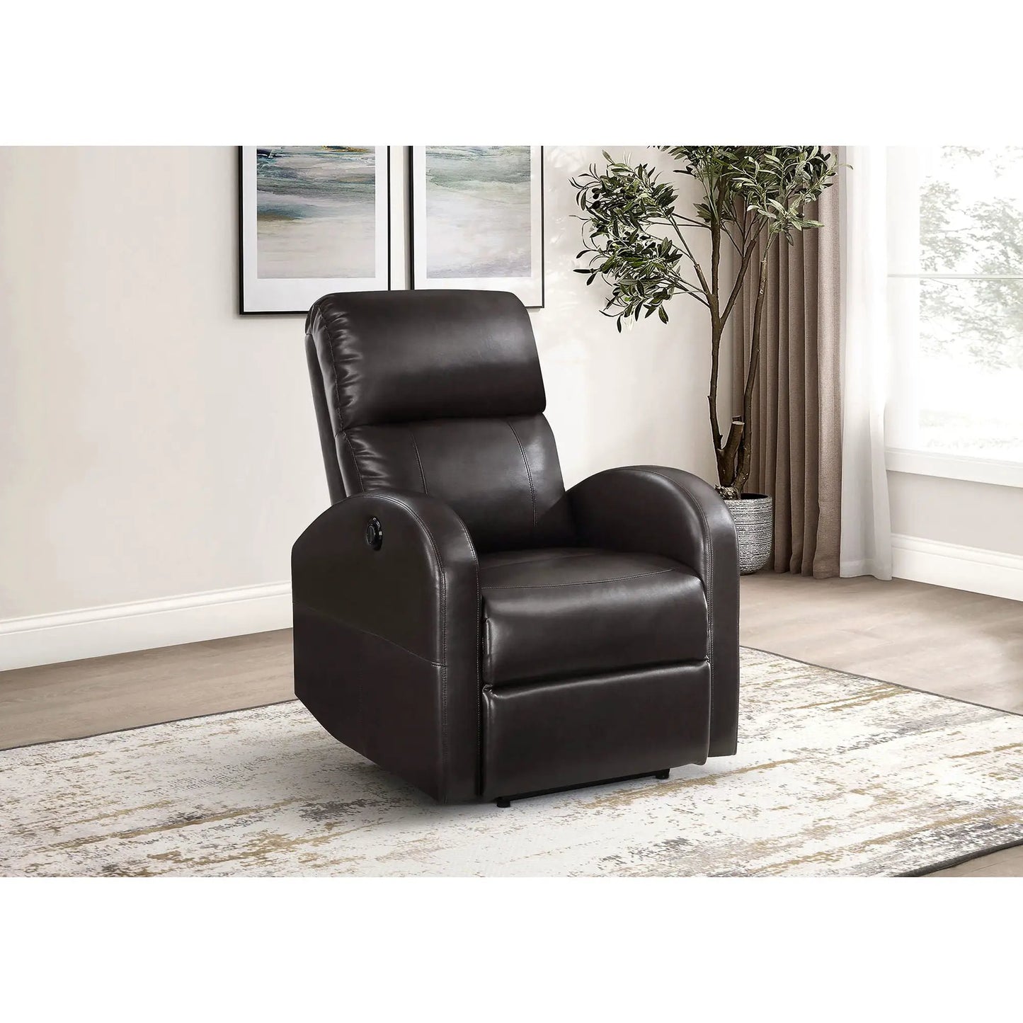 Meglia power recliner chair, black leather upholstery on Tampa Home & Garden Store