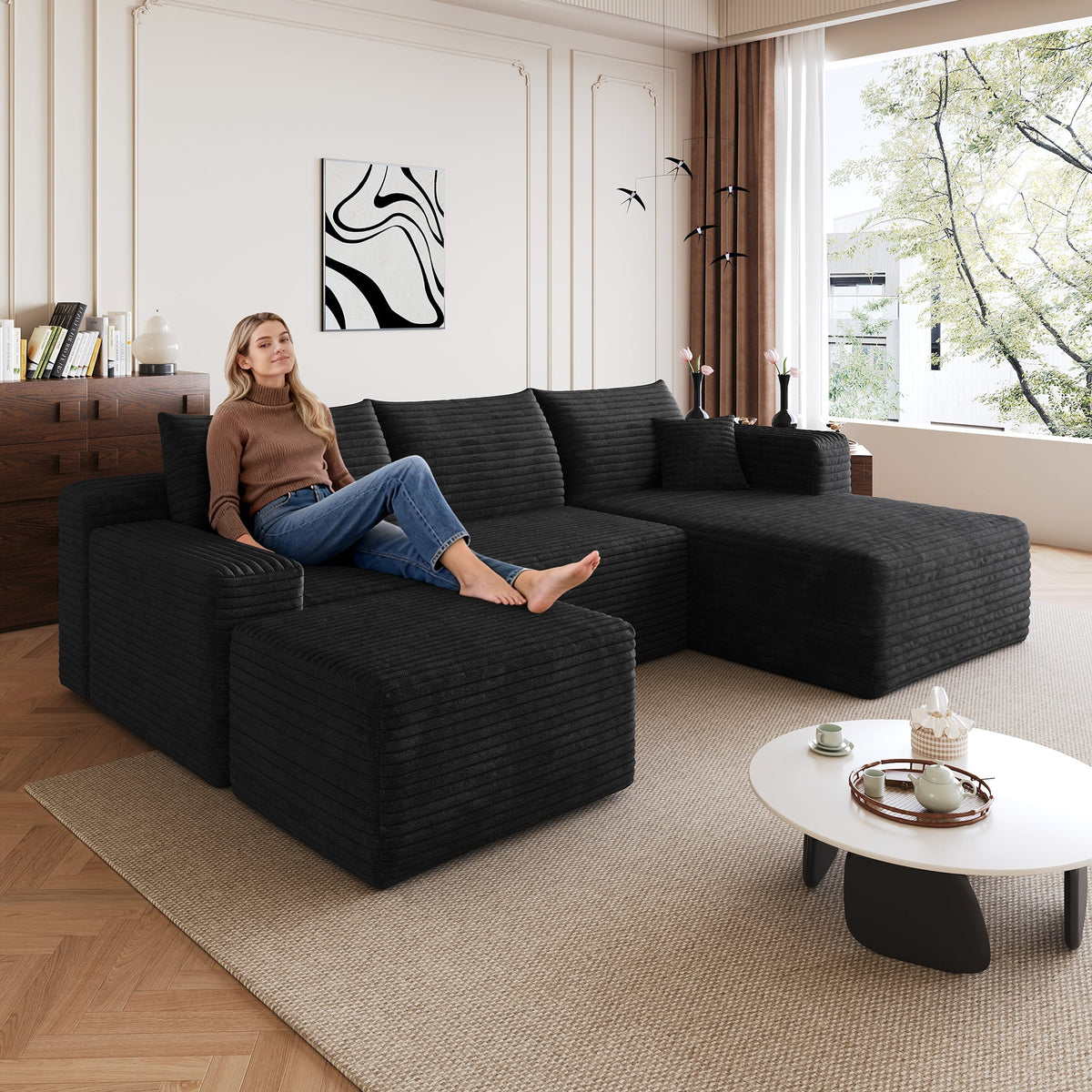 Modern Cloud Sectional Sofa and Ottoman Set