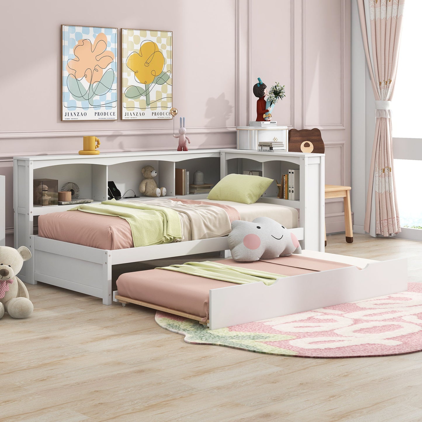 White daybed with trundle and under-bed storage drawers, USB ports, HouseOfZazla on Tampa Home & Garden Store