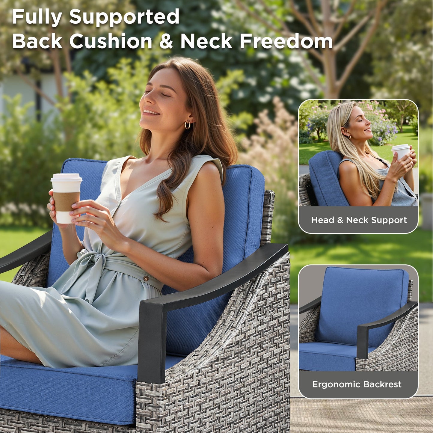Outdoor Swivel Rocking Glider Chairs Set of 2 in wicker with blue cushions by HouseOfZazla on Tampa Home & Garden Store