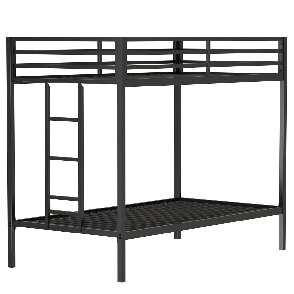 Adam Twin Over Twin Bunk Bed in black metal frame with guard rails and ladder by HouseOfZazla on Tampa Home & Garden Store