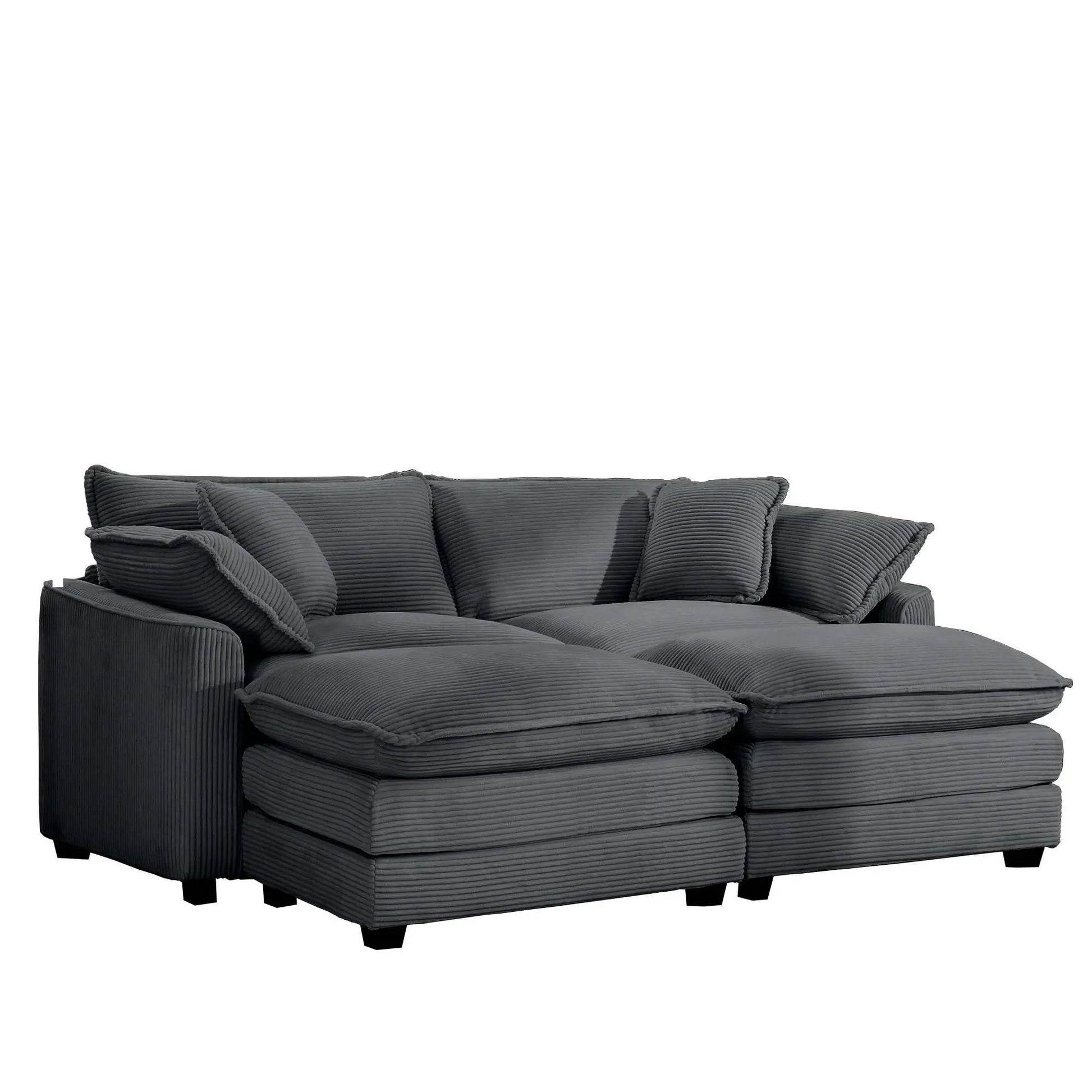 Modern oversized 3-piece modular sofa with ottoman in dark gray corduroy fabric on Tampa Home & Garden Store