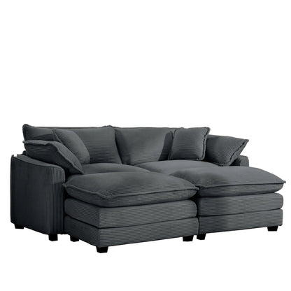 Modern oversized 3-piece modular sofa with ottoman in dark gray corduroy fabric on Tampa Home & Garden Store