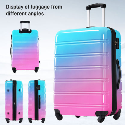 3-piece gradient blue-pink hardshell luggage set with expandable body, spinner wheels, TSA lock on Tampa Home & Garden Store