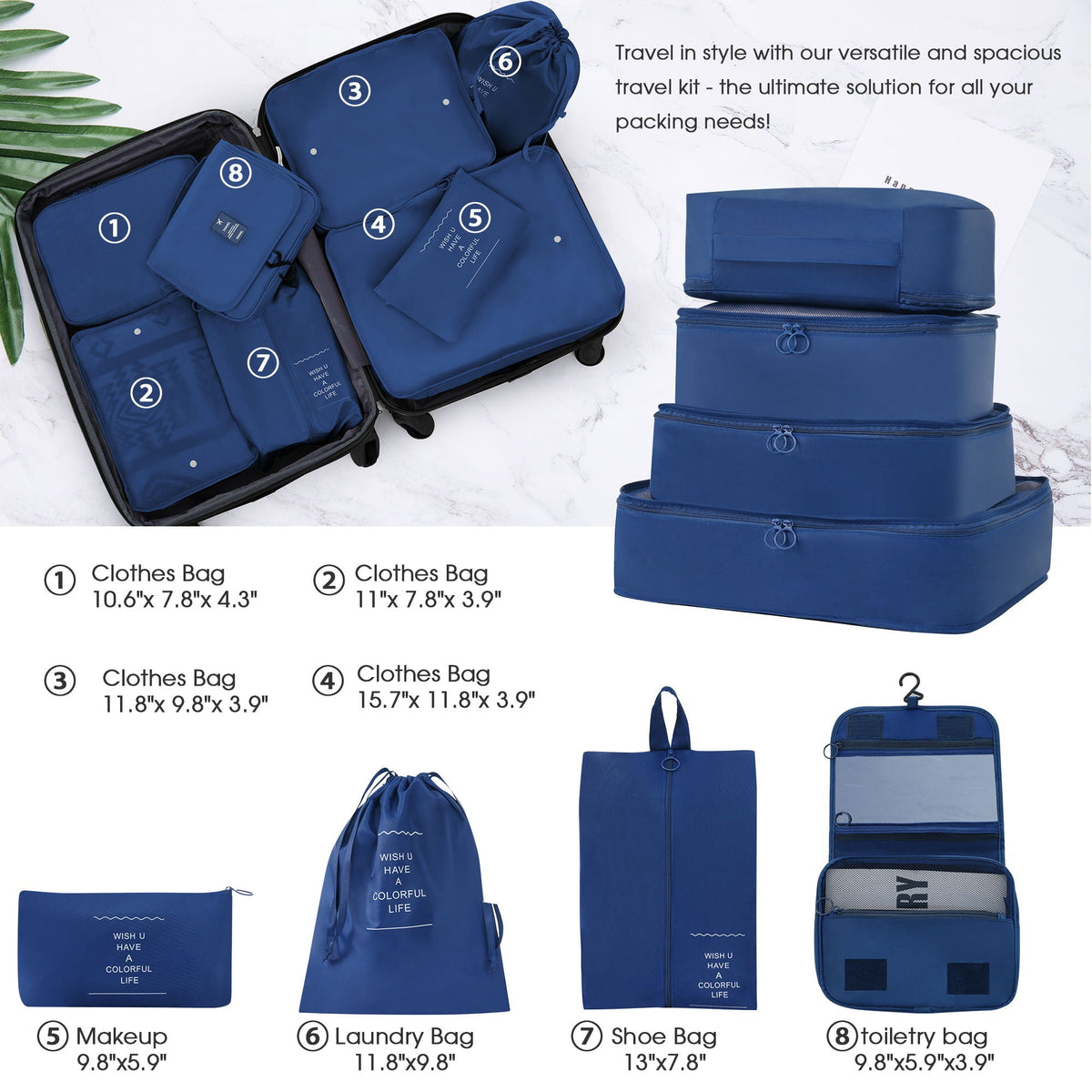 HouseOfZazla blue hardshell 4-piece luggage set with spinner and TSA locks on Tampa Home & Garden Store