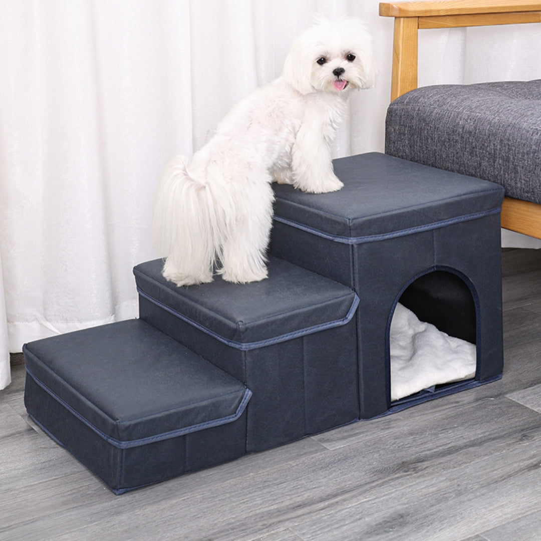 Dog stairs kennel dark blue multifunctional with upper bed perch and tunnel cave on Tampa Home & Garden Store