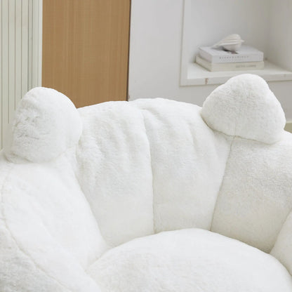 Cat shaped bean bag sofa with tail in white plush fabric; cozy seating area with white bean bags on Tampa Home & Garden Store