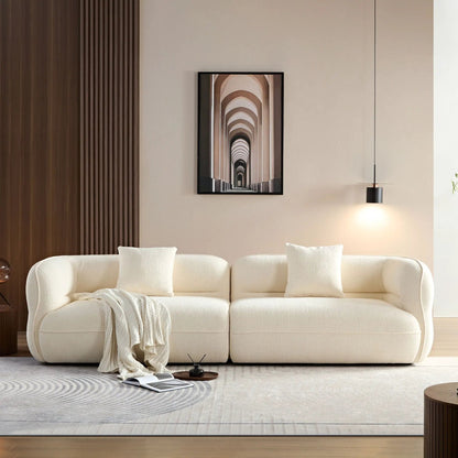 Sectional sofa in cream textured fabric with solid wood frame and high-density foam cushions on Tampa Home & Garden Store