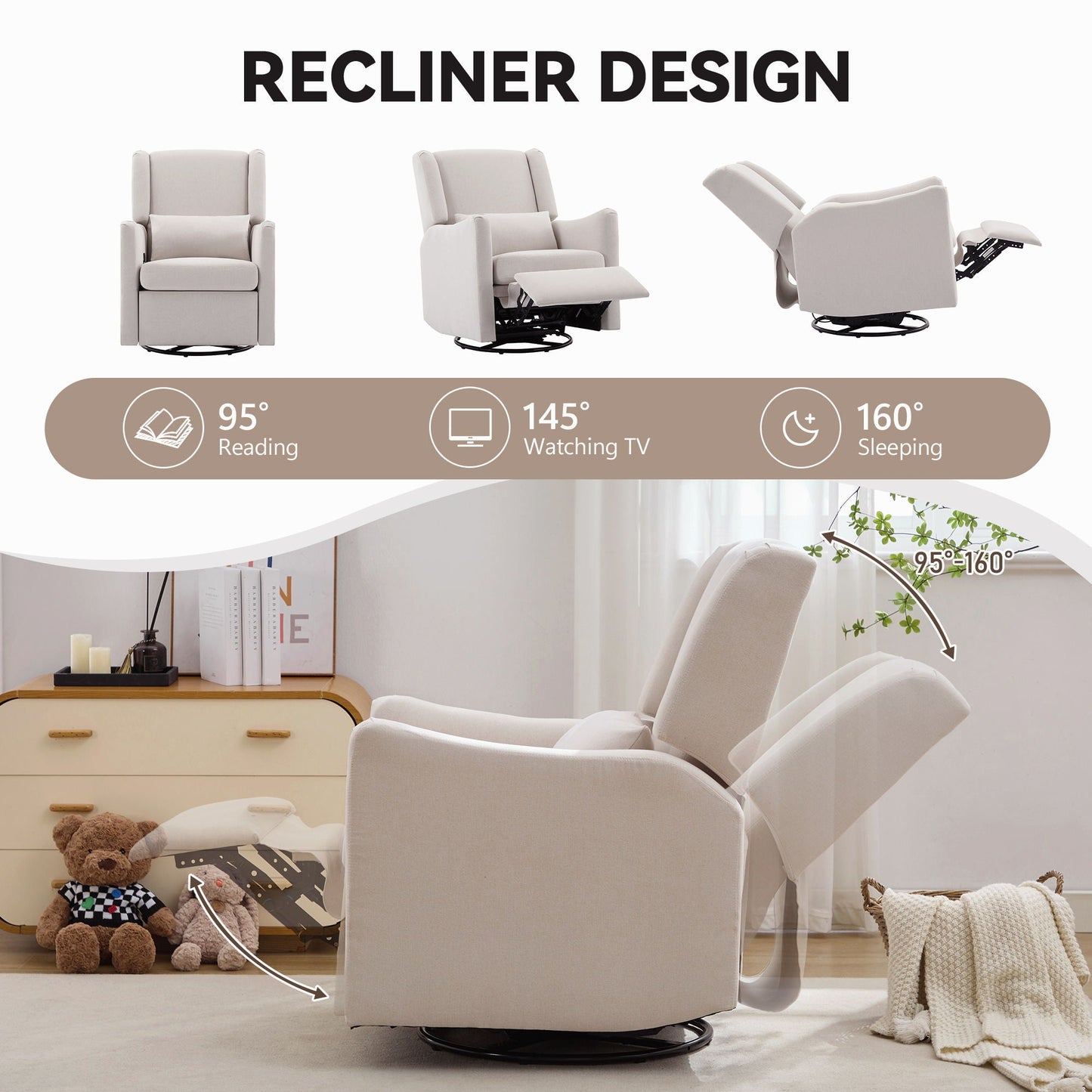 Wide Wingback Swivel Glider And Recliner