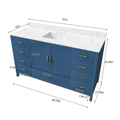 60in solid wood bathroom vanity blue with Carrara marble sink by HouseOfZazla on Tampa Home & Garden Store