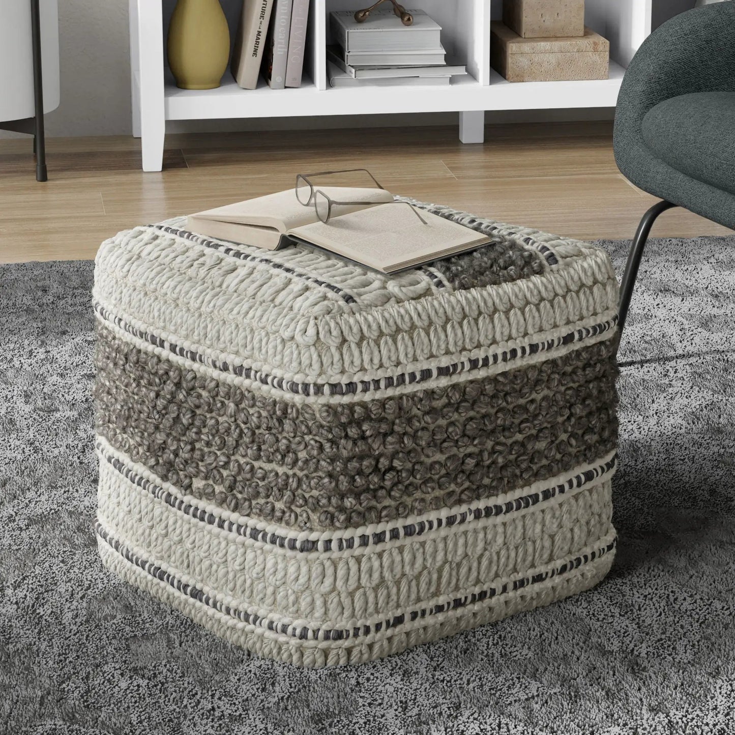 Grady Handcrafted Square Pouf for Living Room