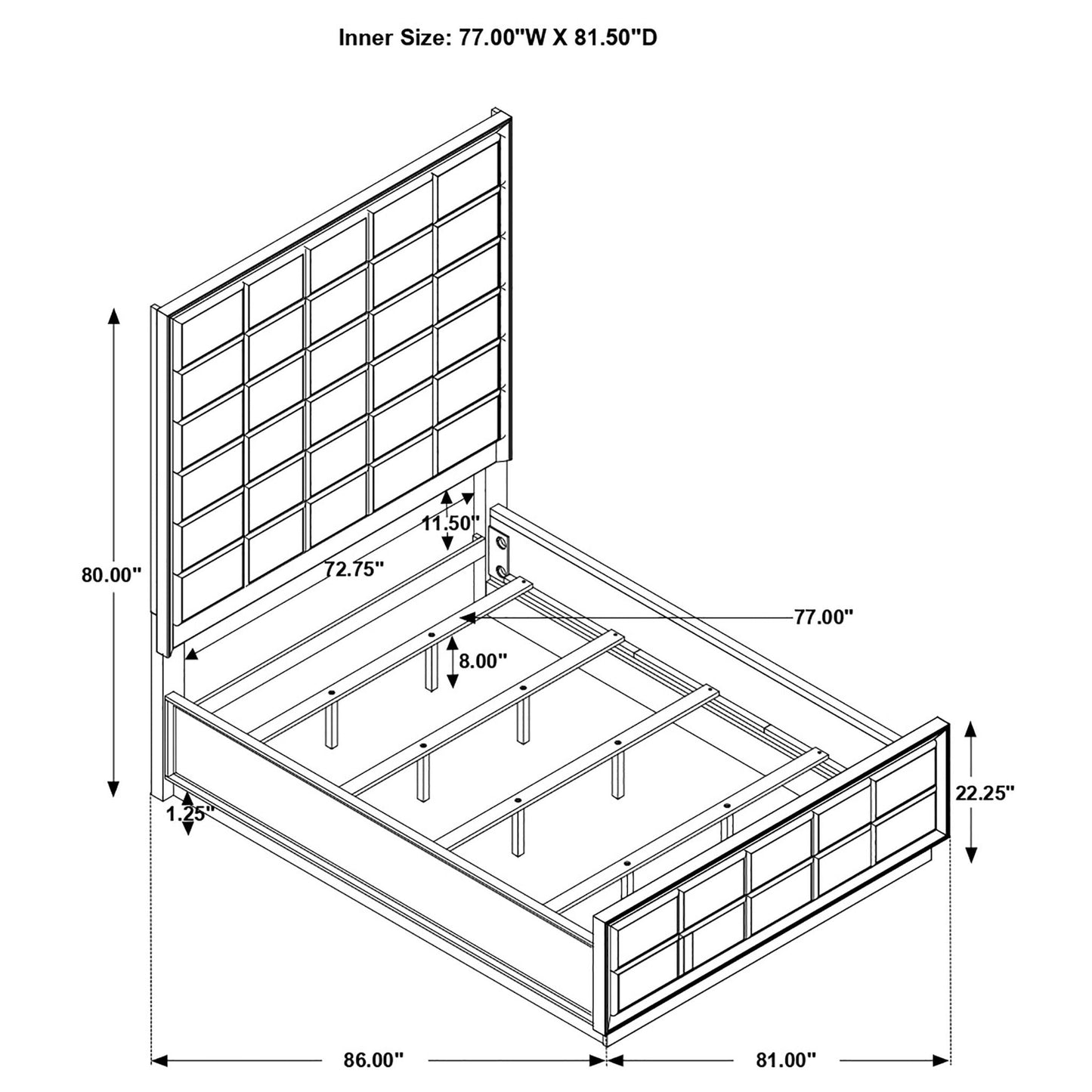 Drea panel bed frame by HouseOfZazla with grid-panel headboard and wood construction on Tampa Home & Garden Store