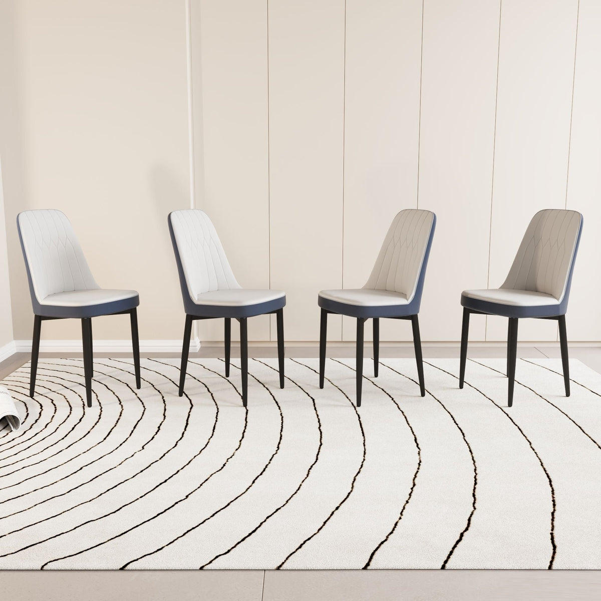 HouseOfZazla dining chair set with white quilted cushions and black metal legs, 4 chairs on Tampa Home & Garden Store