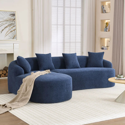 Combined sofa with 4 pillows blue upholstery stationary sectional on Tampa Home & Garden Store