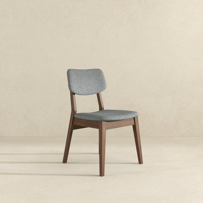 Solid Back Side Chair Set in gray fabric with brown wooden legs, mid-century modern style on Tampa Home & Garden Store