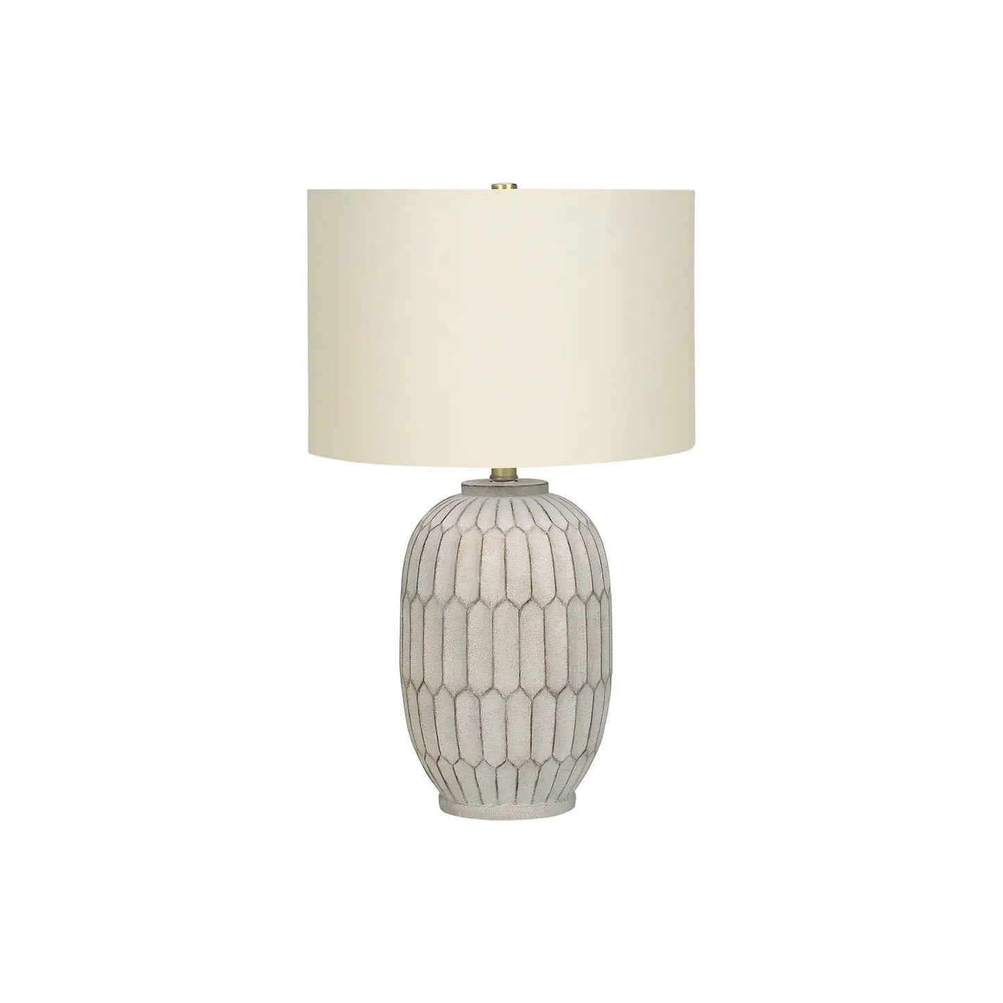 Table lamp cream shade with textured ceramic base in beige glaze on Tampa Home & Garden Store