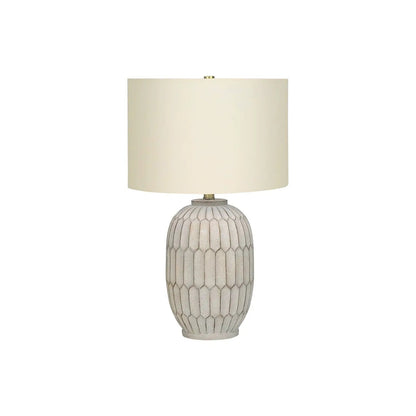 Table lamp cream shade with textured ceramic base in beige glaze on Tampa Home & Garden Store