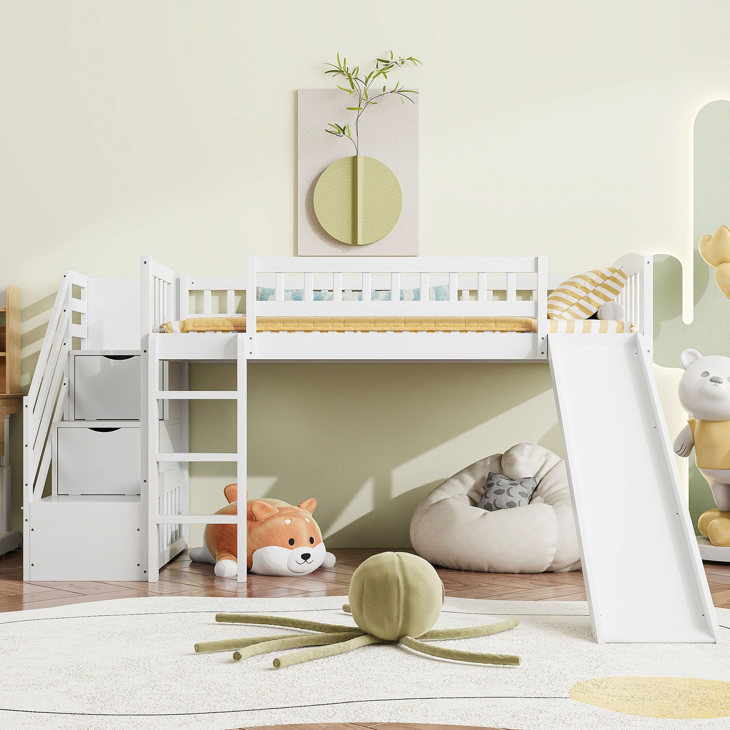 Loft Stairway Bed with 2 Drawers in white finish by HouseOfZazla on Tampa Home & Garden Store