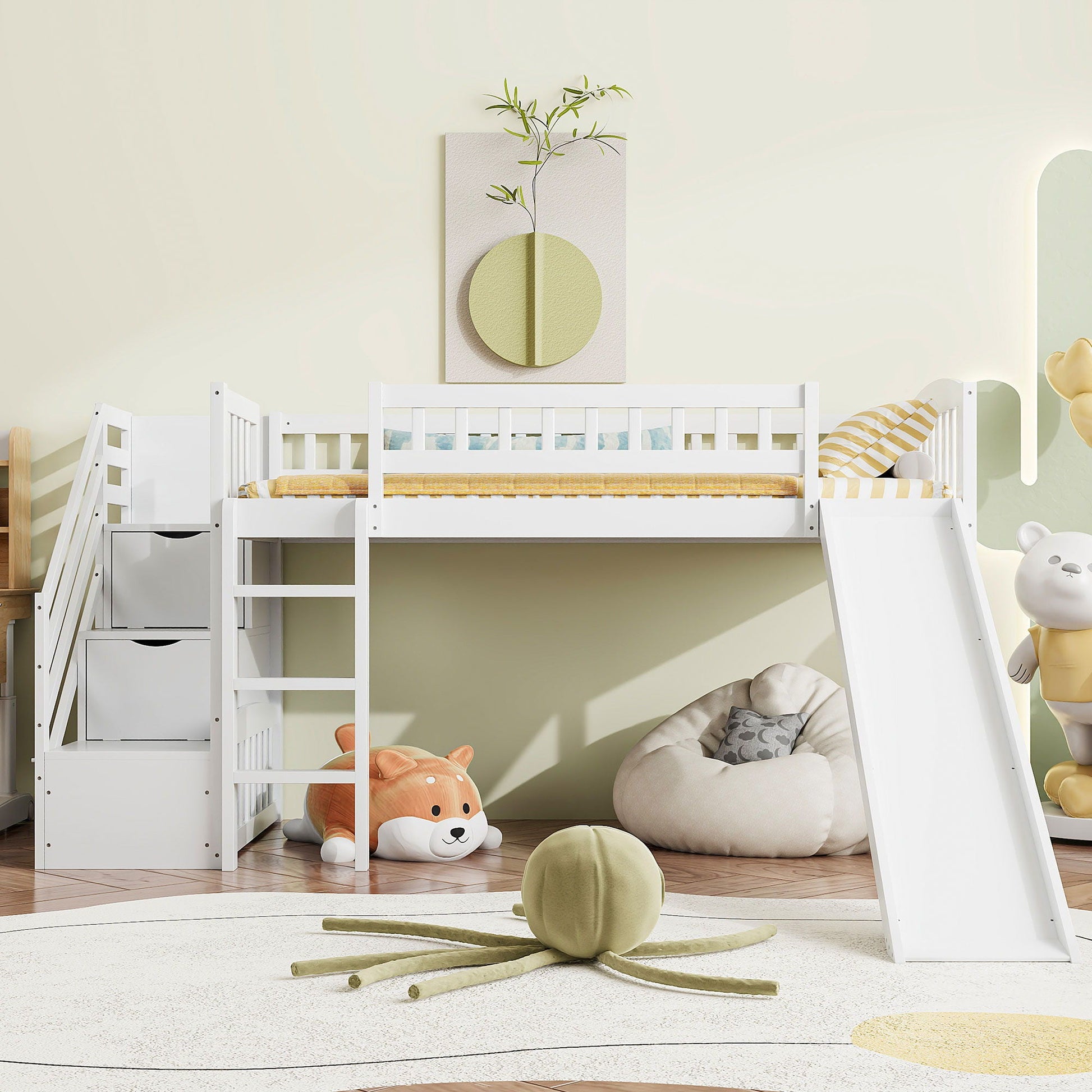 Loft Stairway Bed with 2 Drawers in white finish by HouseOfZazla on Tampa Home & Garden Store