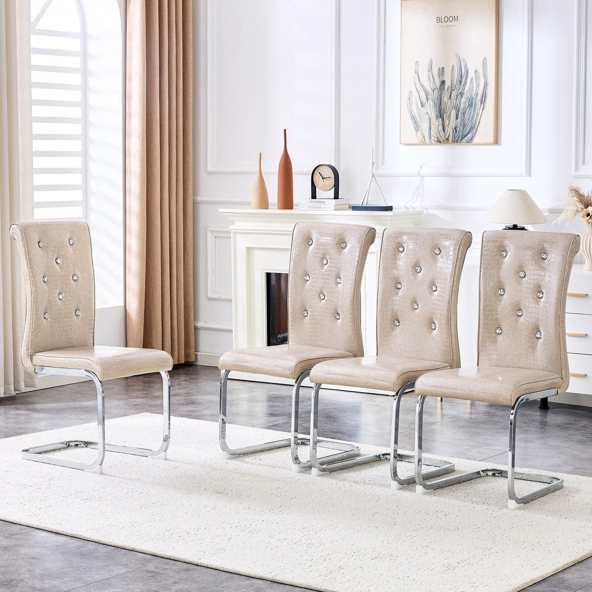 Dining chairs by HouseOfZazla upholstered with crystal buttons in multiple colors, 5-chair set on Tampa Home & Garden Store