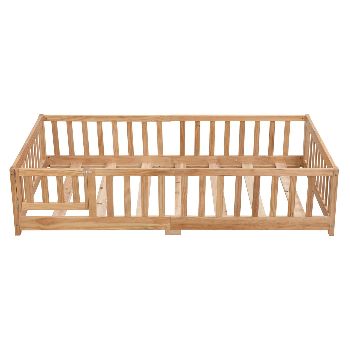 Solid wood floor bed with door and fence for children by HouseOfZazla platform bed on Tampa Home & Garden Store