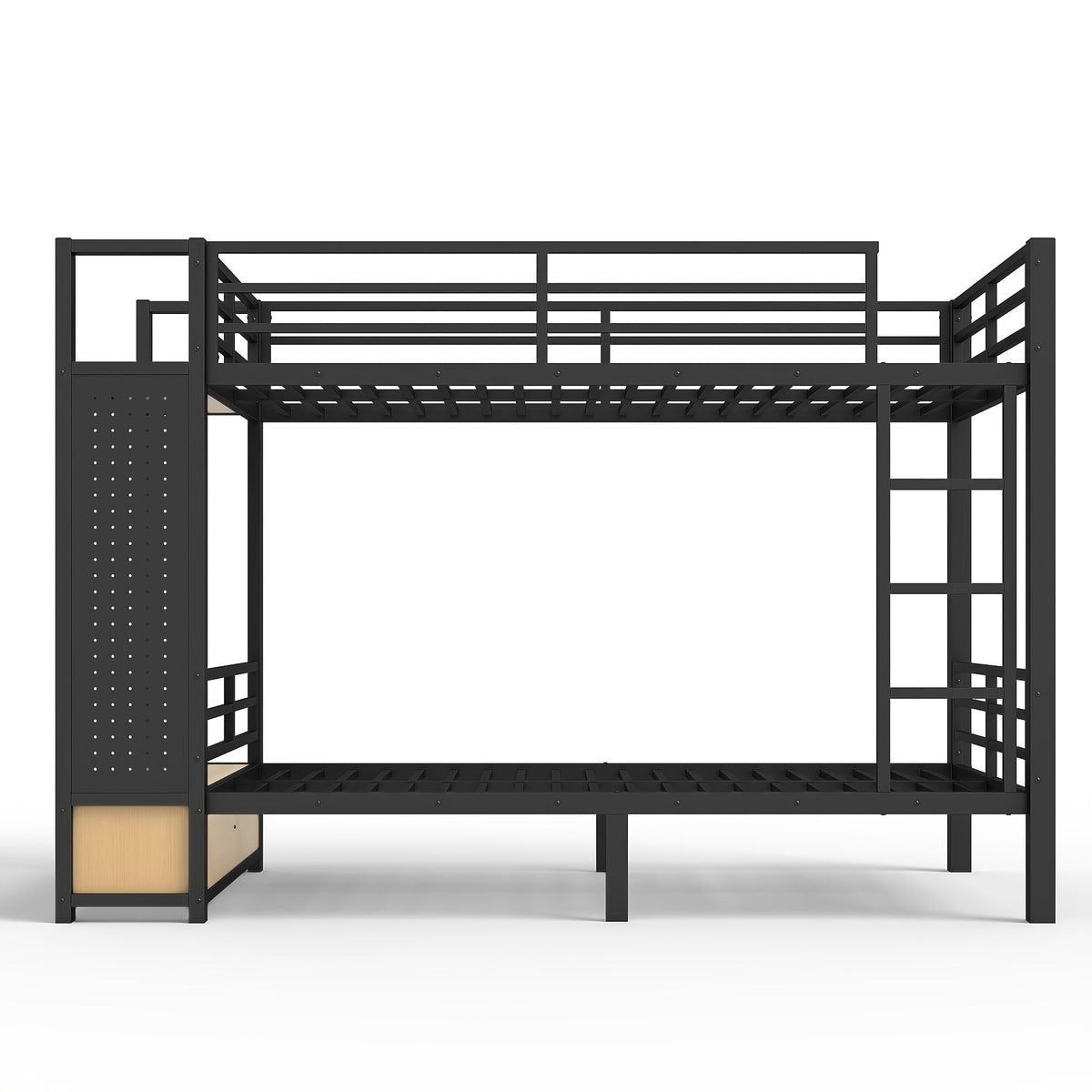 Twin XL over Twin XL metal bunk bed with storage shelves in black steel frame HouseOfZazla on Tampa Home & Garden Store