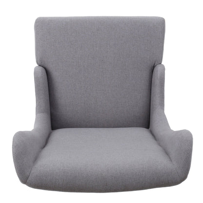 Upholstered dining chair gray fabric with high back and padded arms on Tampa Home & Garden Store