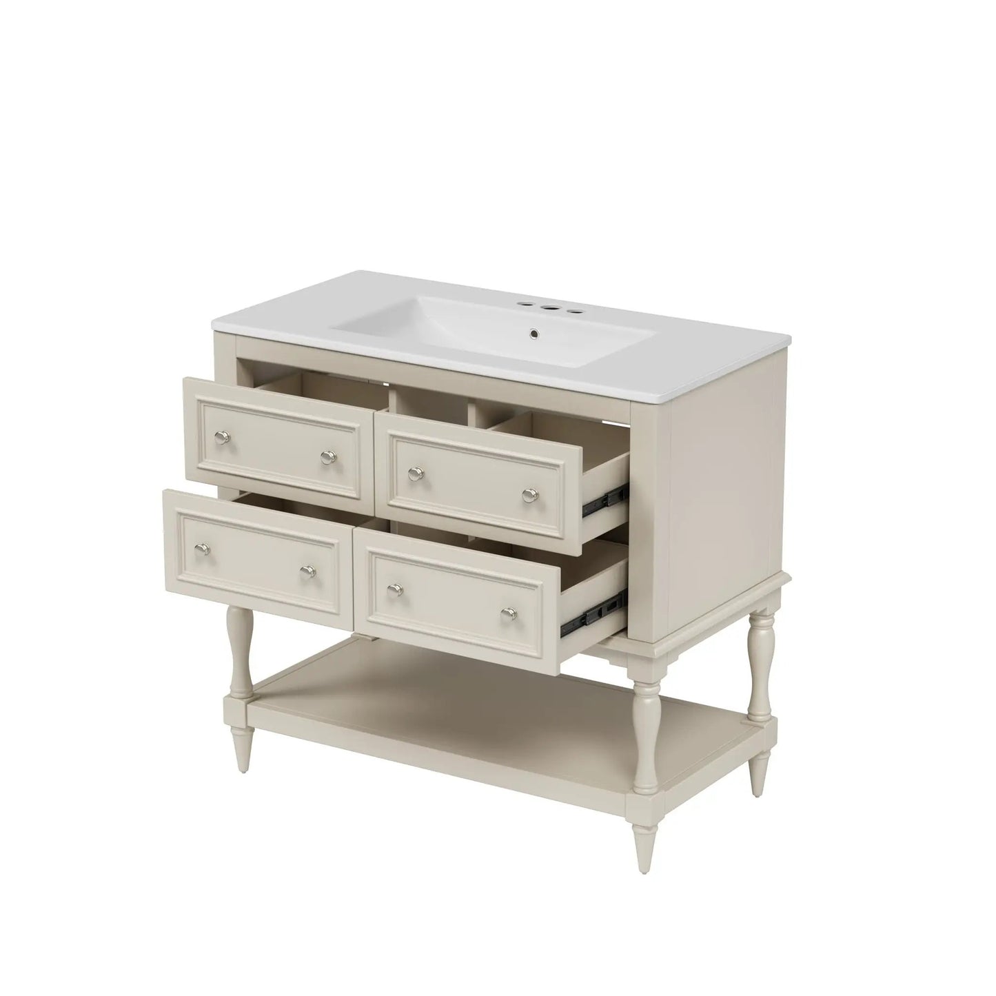 Bathroom vanity cabinet with undermount sink, 4-drawer set, cream finish on Tampa Home & Garden Store