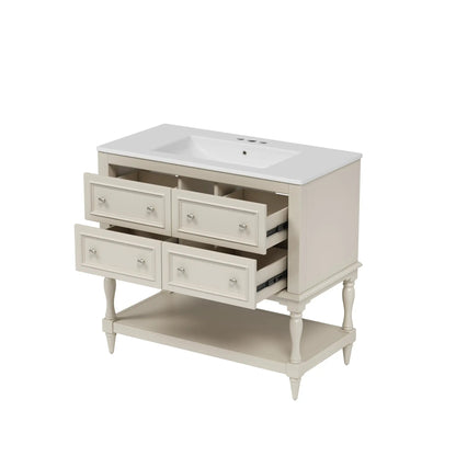 Bathroom vanity cabinet with undermount sink, 4-drawer set, cream finish on Tampa Home & Garden Store