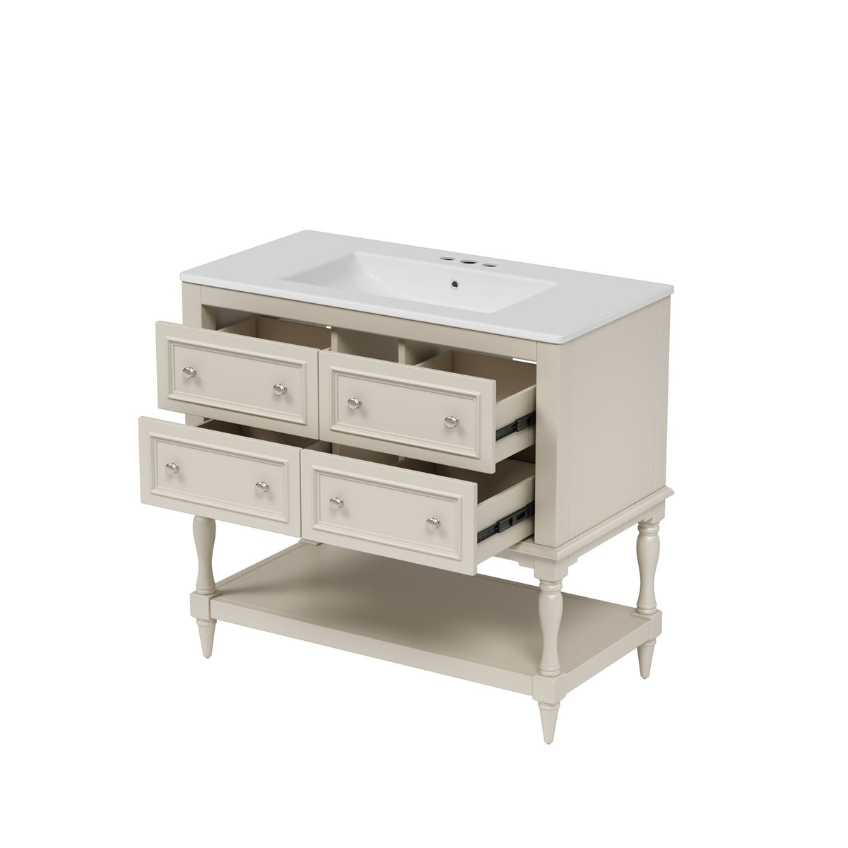 36in bathroom vanity cabinet with undermount white sink and 4 drawers, beige finish on Tampa Home & Garden Store