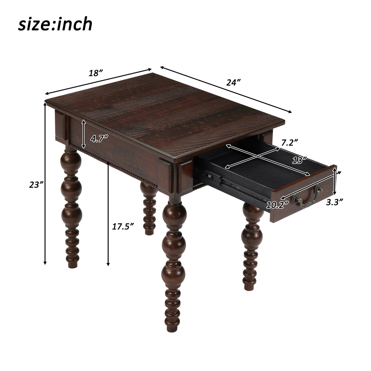 End table with drawer in espresso finish, solid wood by HouseOfZazla on Tampa Home & Garden Store