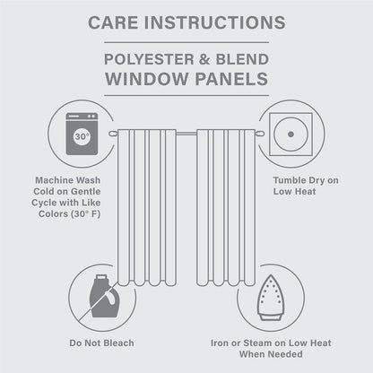 Curtain care instructions diagram with washing icons for HouseOfZazla green plaid fleece panels on Tampa Home & Garden Store
